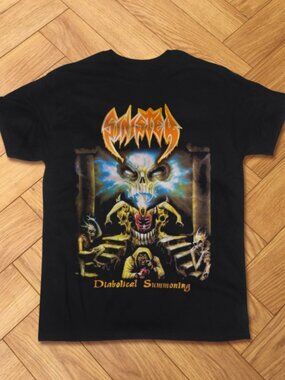 Sinister Diabolical Summoning Retro Death Metal Graphic Tee Black T-Shirt